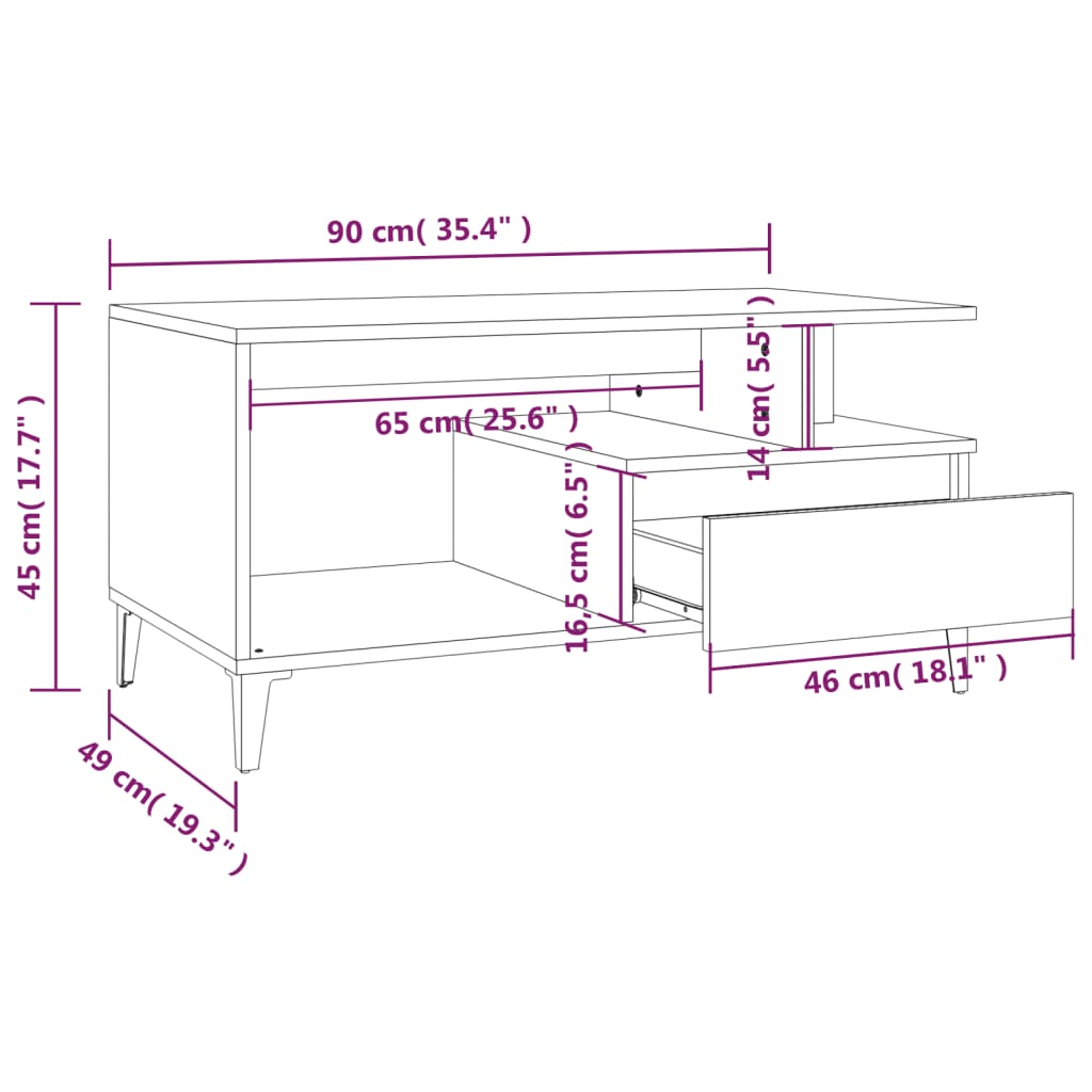 Coffee Table 90X49X45 Cm Engineered Wood