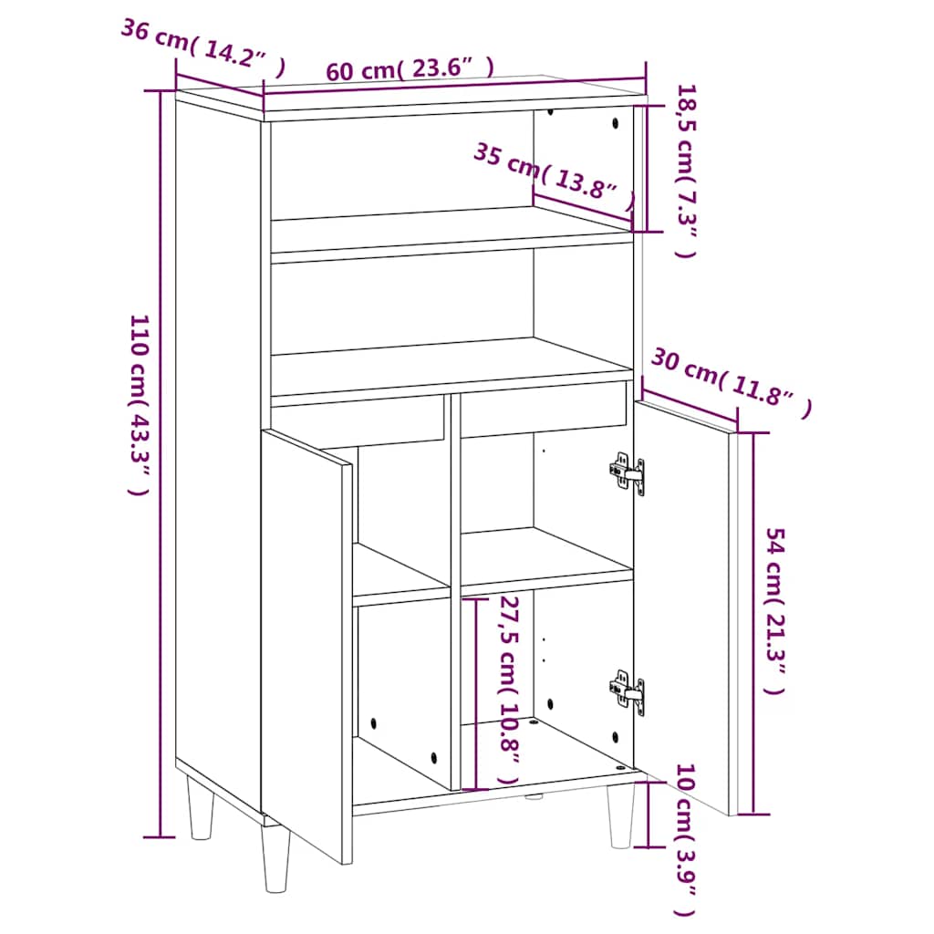 Highboard 60X36X110 Cm Engineered Wood