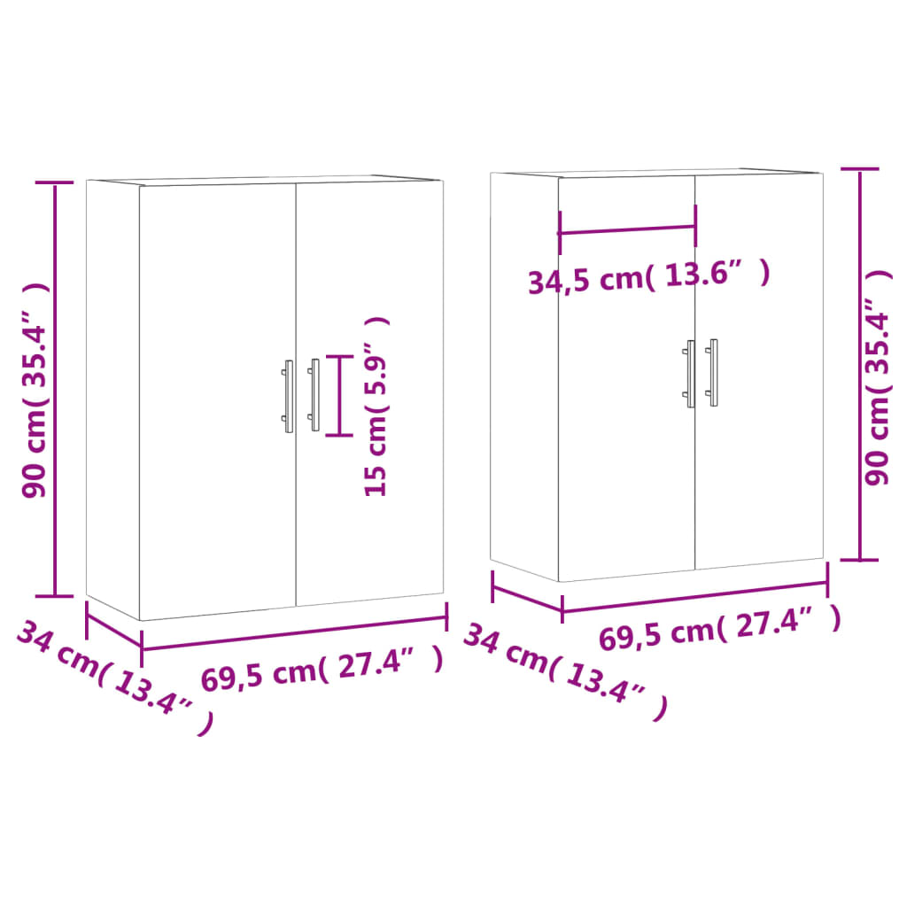 Wall Mounted Cabinets 2 Pcs 69.5X34X90 Cm