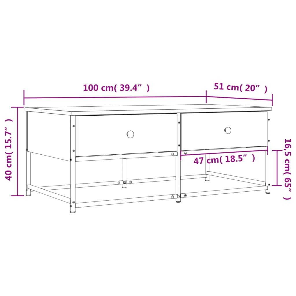 Coffee Table 51X51X40 Cm Engineered Wood Brown Oak Grey Sonoma Black Smoked Oak