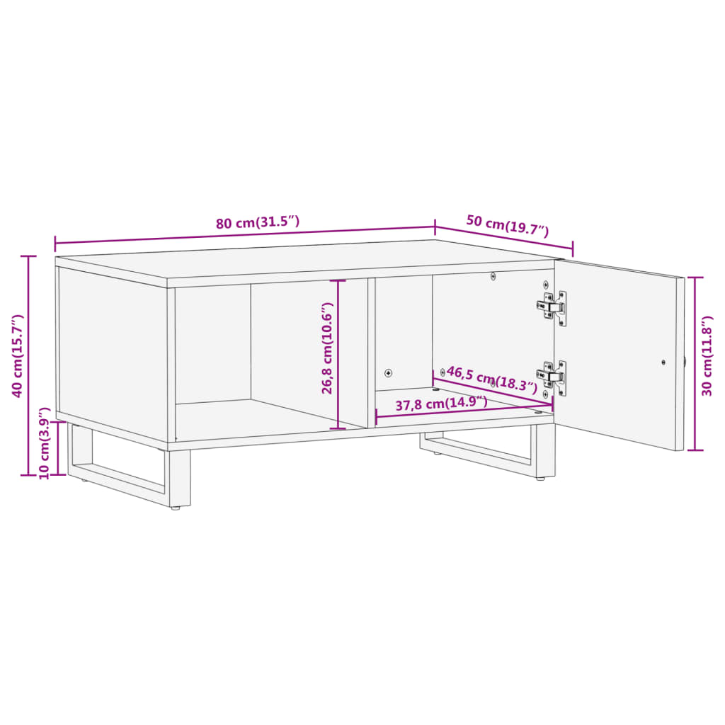 Coffee Table Brown And Black 80X50X40 Cm Solid Wood Mango