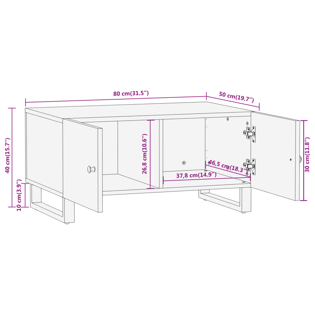 Coffee Table Brown Black 80X50X40 Cm Solid Wood Mango Brown and black MDF iron 8