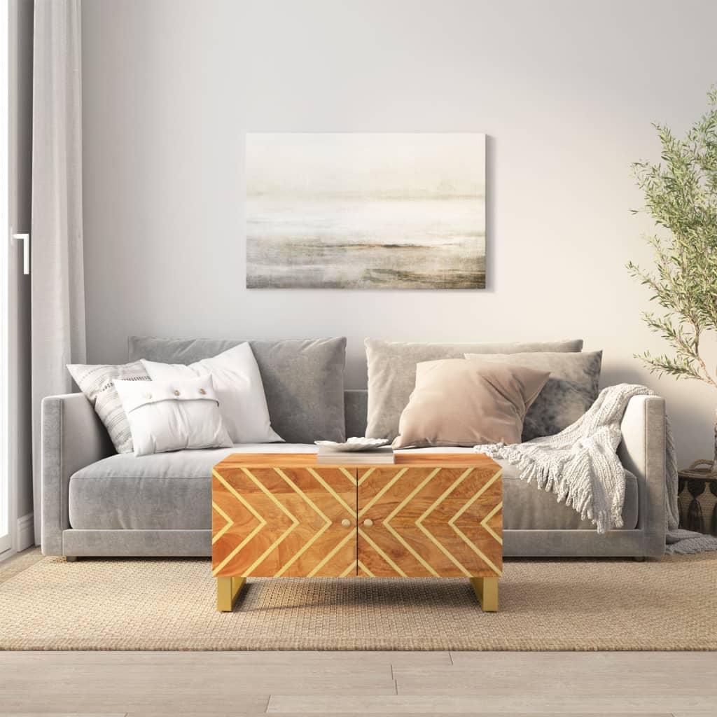 Coffee Table Brown Black 80X50X40 Cm Solid Wood Mango Brown and black MDF iron 8
