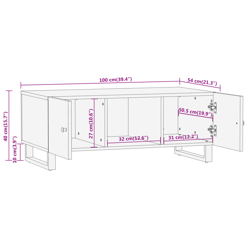Coffee Table Brown Black 100X54X40 Cm Solid Wood Mango Brown and black MDF iron