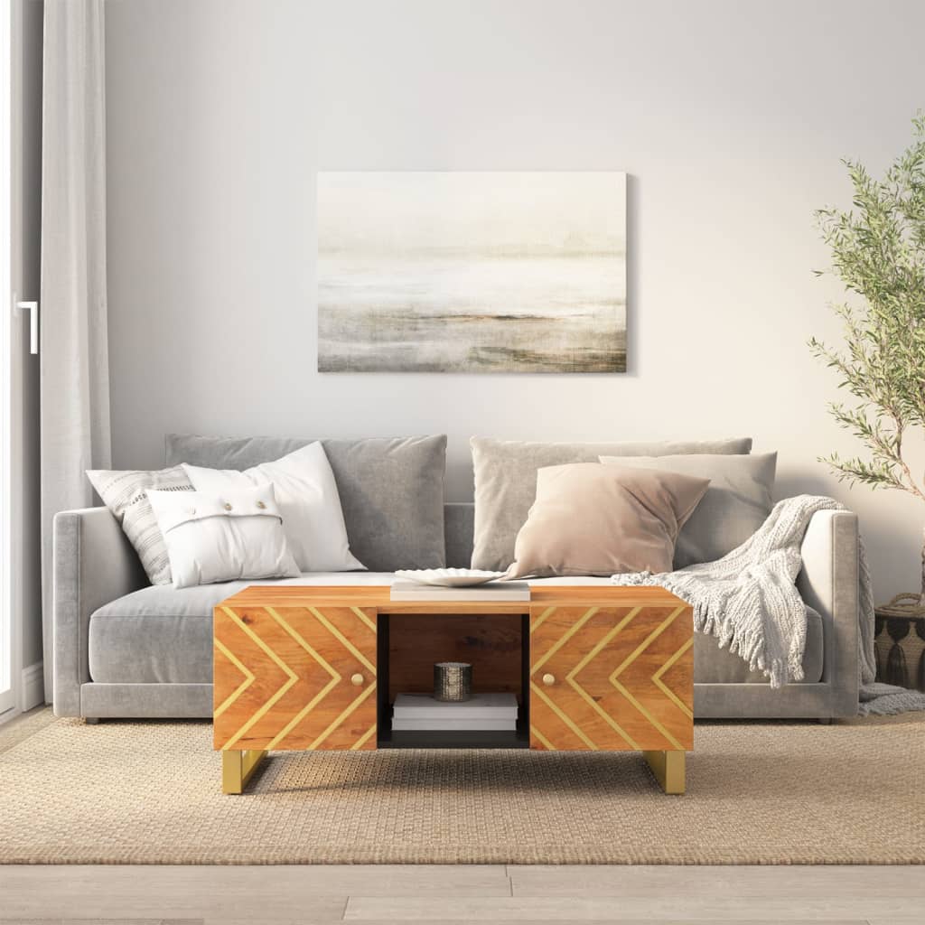 Coffee Table Brown Black 100X54X40 Cm Solid Wood Mango Brown and black MDF iron