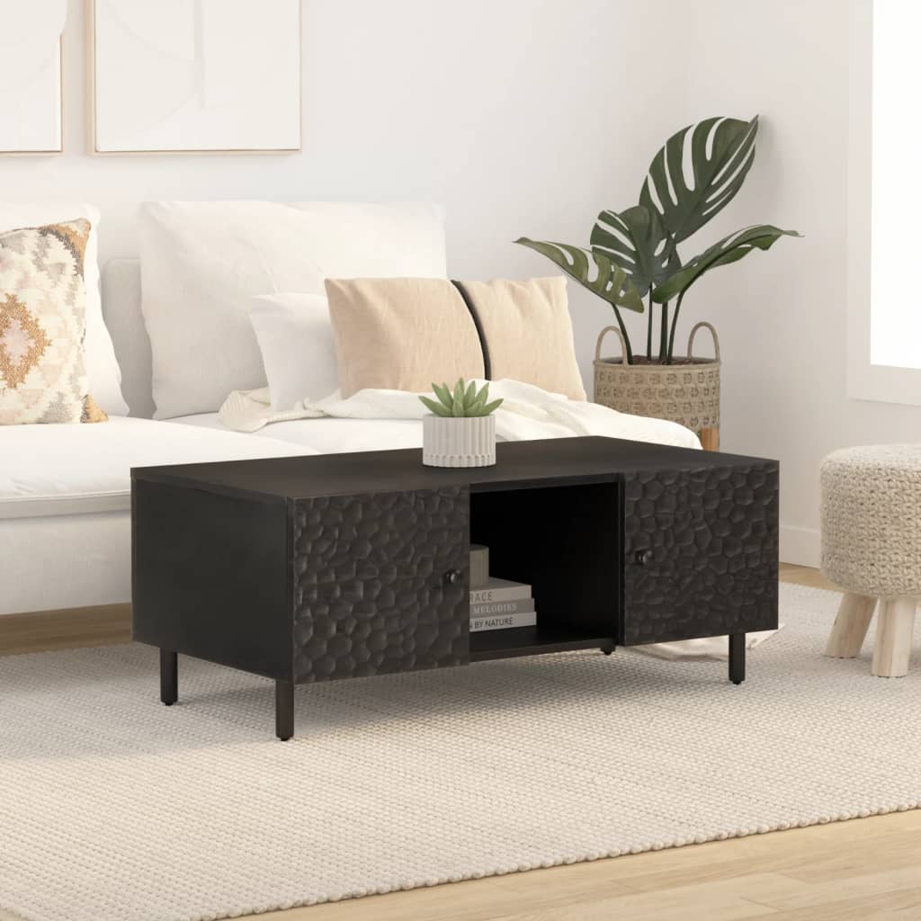 Coffee Table 100X54X40 Cm Solid Wood Acacia black natural engineered wood iron 1