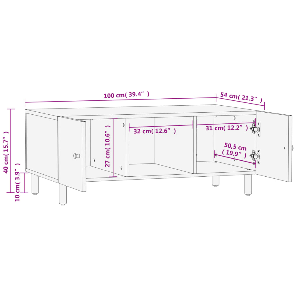 Coffee Table 100X54X40 Cm Solid Wood Acacia black natural engineered wood iron 1
