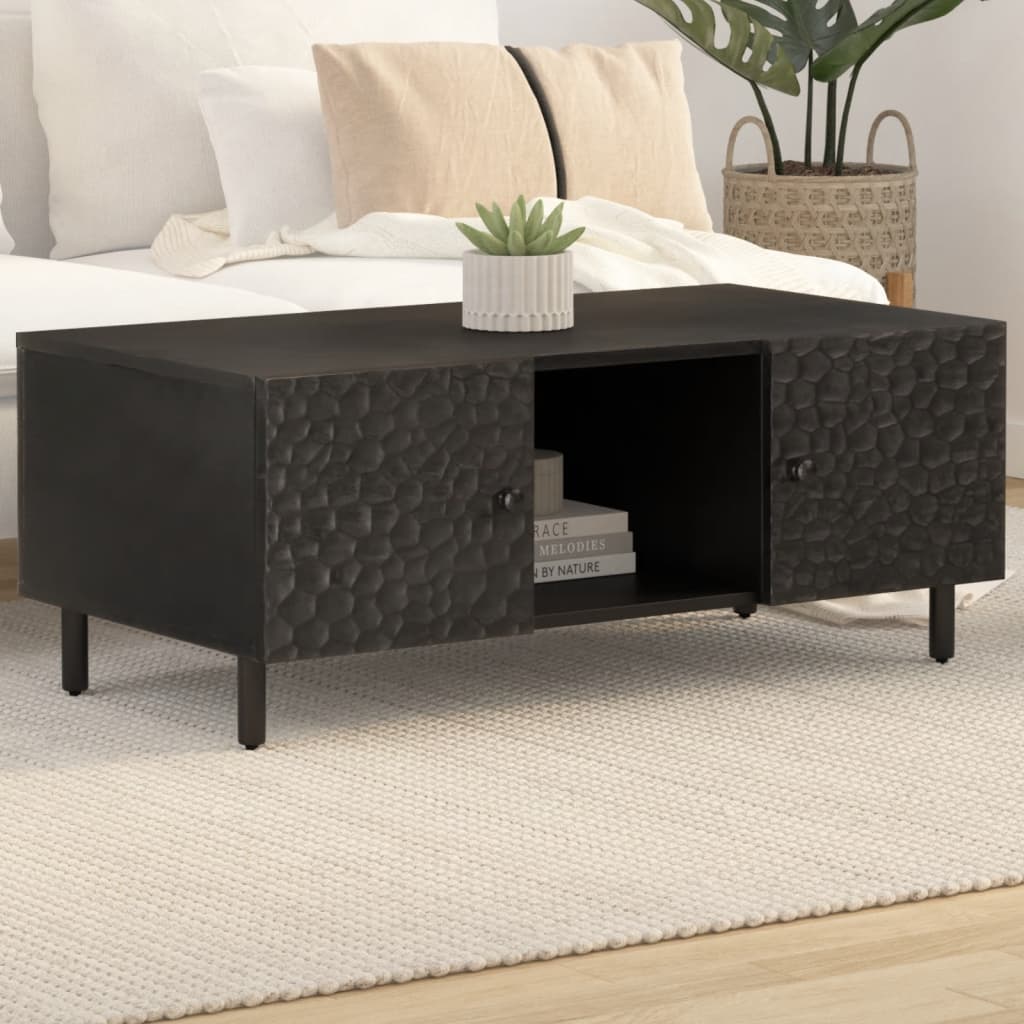 Coffee Table 100X54X40 Cm Solid Wood Acacia black natural engineered wood iron 1
