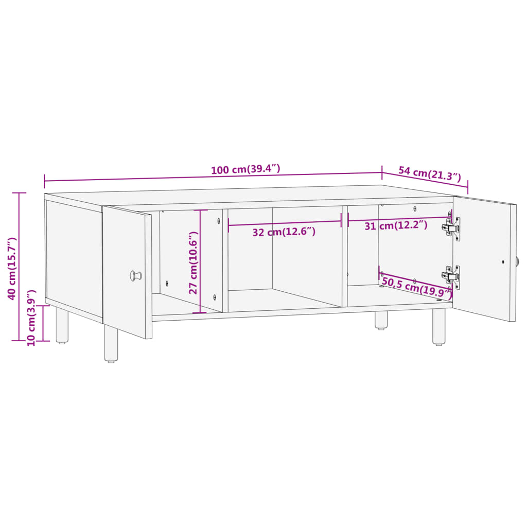 Coffee Table 100X54X40 Cm Solid Wood Acacia