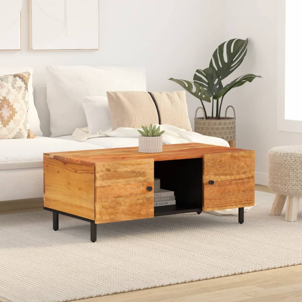 Coffee Table 100X54X40 Cm Solid Wood Acacia black natural engineered wood iron 1