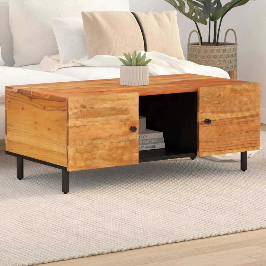Coffee Table 100X54X40 Cm Solid Wood Acacia black natural engineered wood iron 1