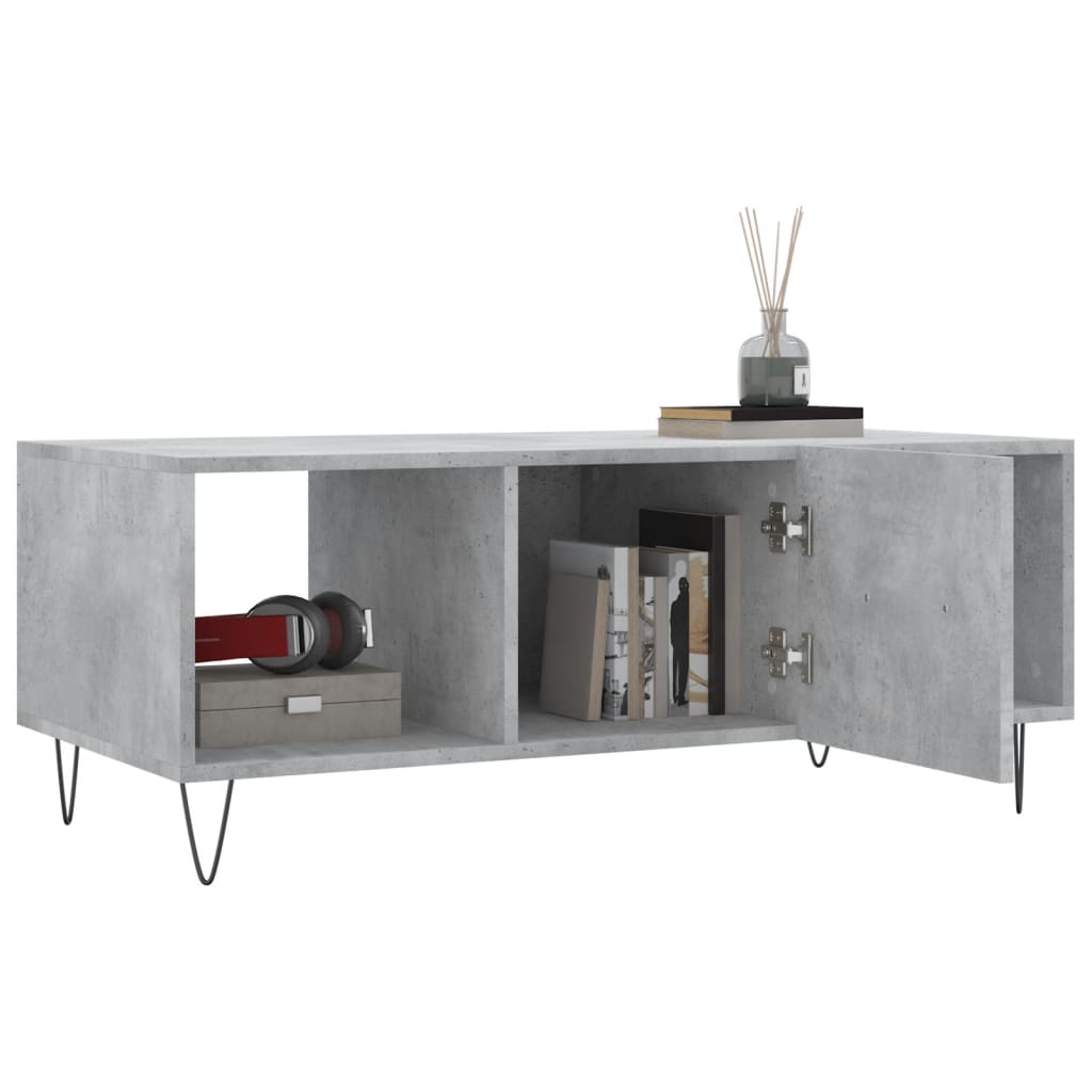Coffee Table Concrete Grey Storage Cabinet Living Room 102cm black iron 102 cm