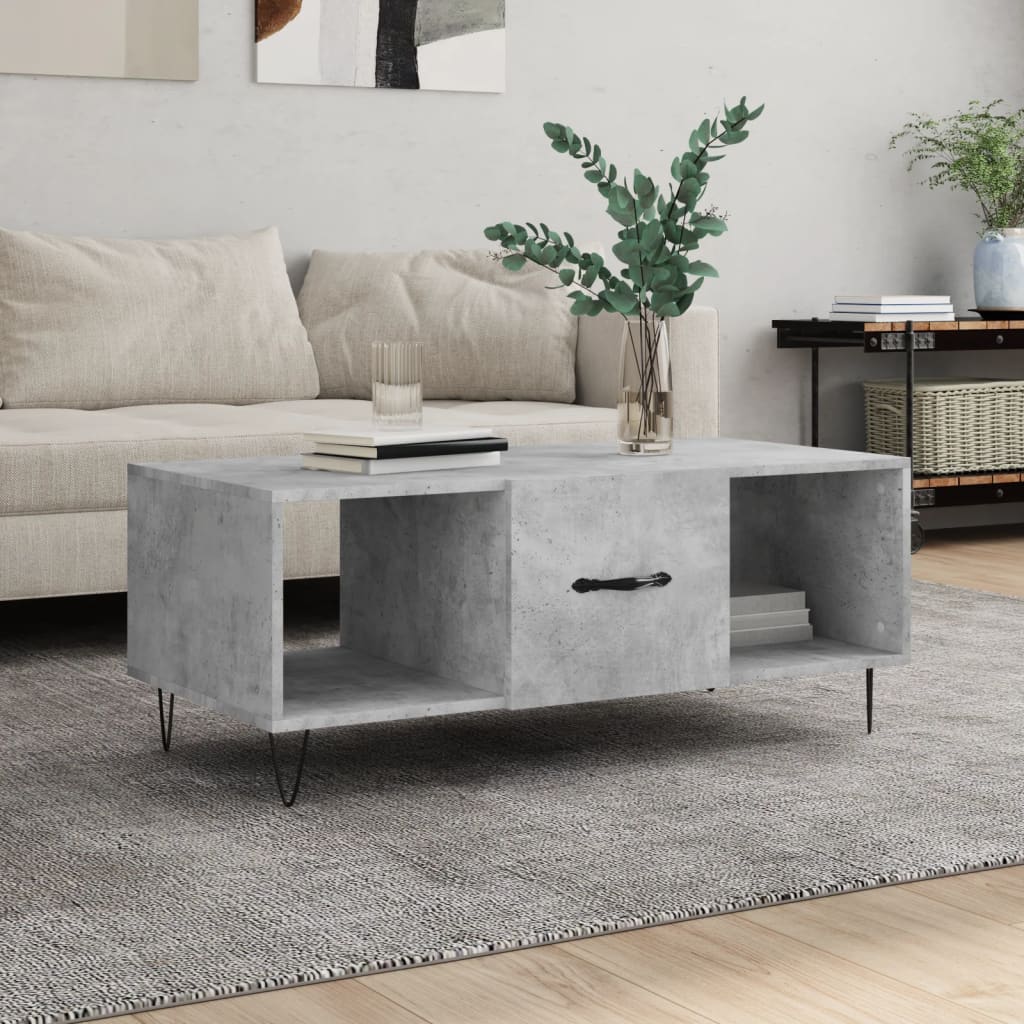 Coffee Table Concrete Grey Storage Cabinet Living Room 102cm black iron 102 cm