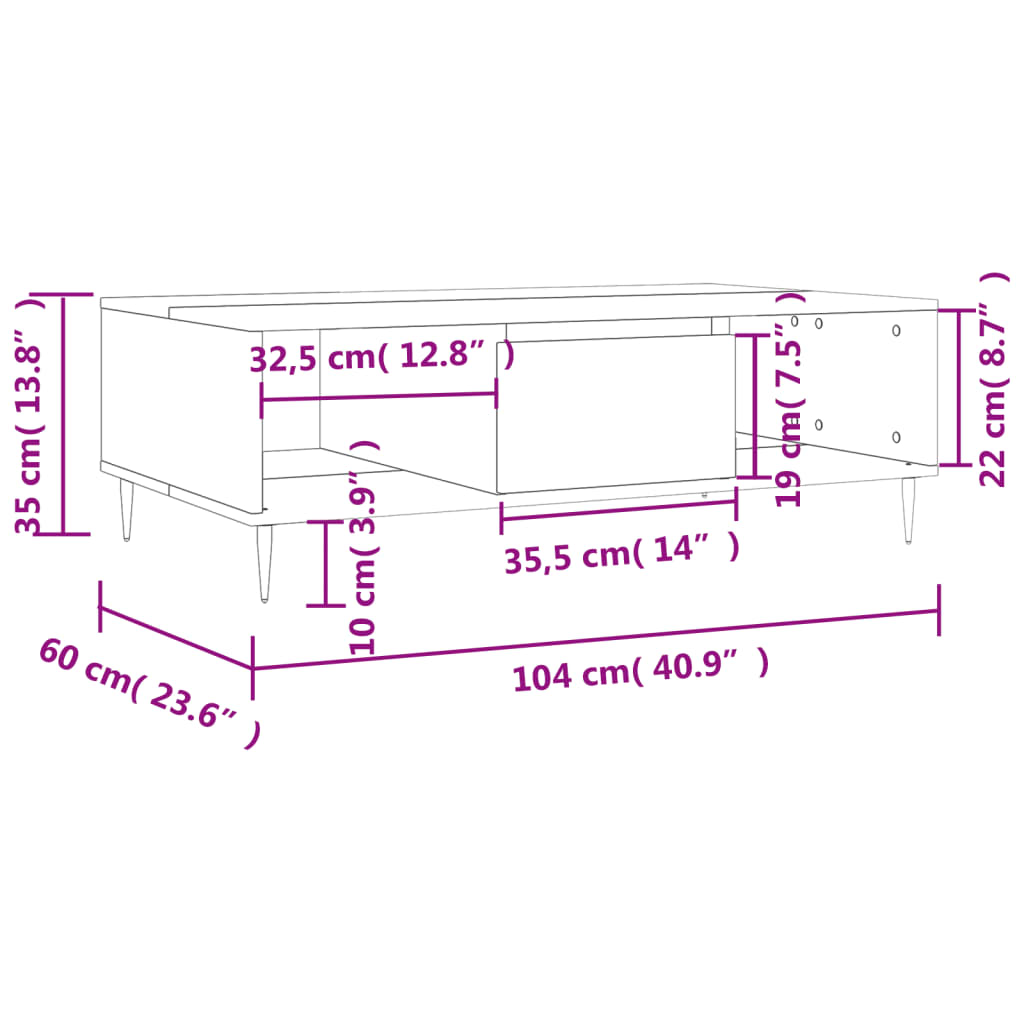 Coffee Table 104X60X35 Cm Engineered Wood