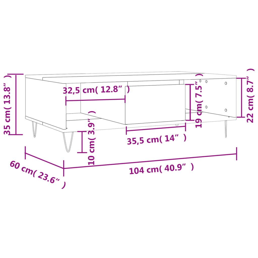 Coffee Table 104X60X35 Cm Engineered Wood