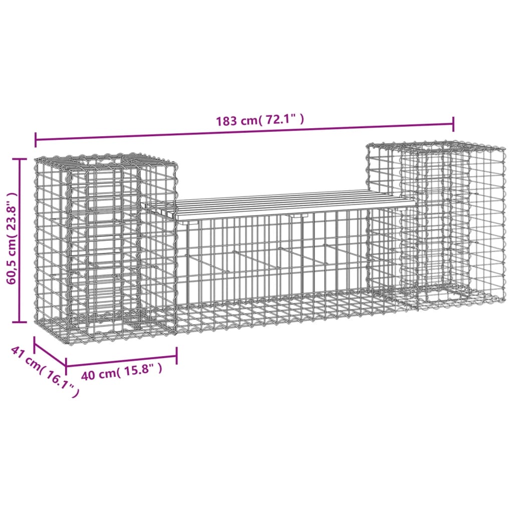 Garden Bench Gabion Design 183X41X60.5 Cm Impregnated Wood Pine