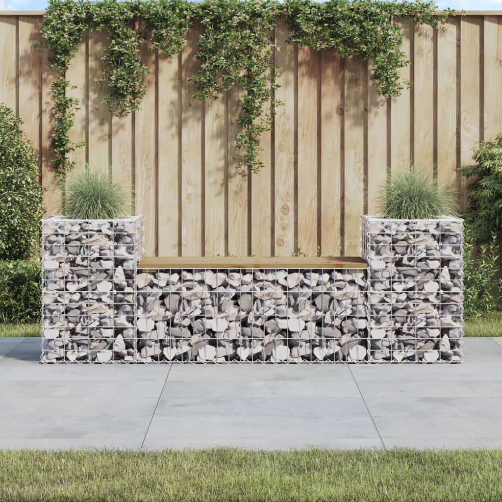 Garden Bench Gabion Design 183X41X60.5 Cm Impregnated Wood Pine