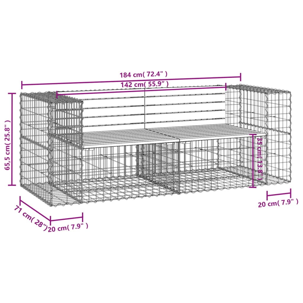 Garden Bench Gabion Design 184X71X65.5 Cm Solid Wood Pine