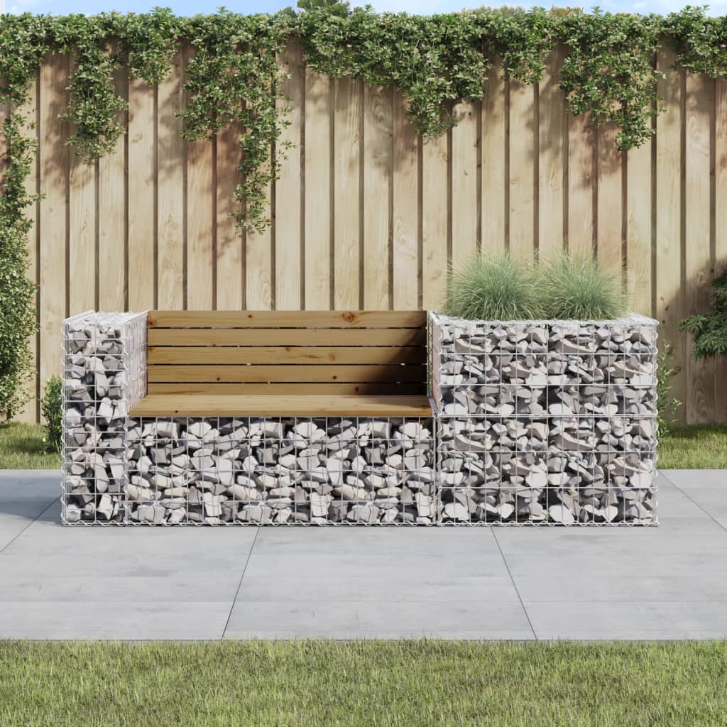 Garden Bench With Gabion Basket Solid Wood Pine