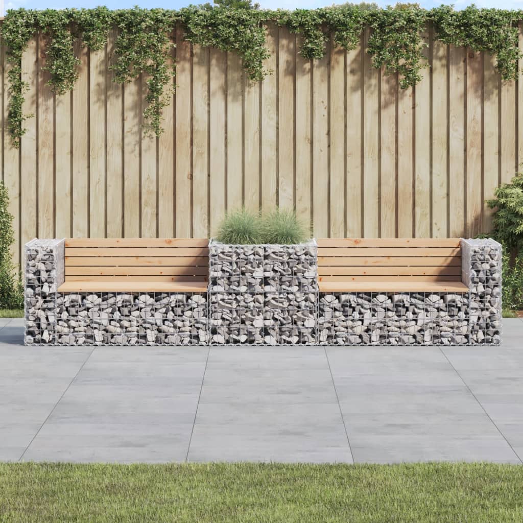 Garden Bench With Gabion Basket Impregnated Wood Pine
