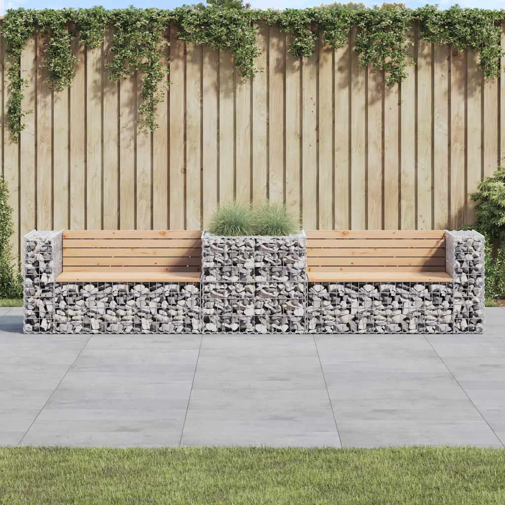 Garden Bench With Gabion Basket Impregnated Wood Pine - Model 3196245