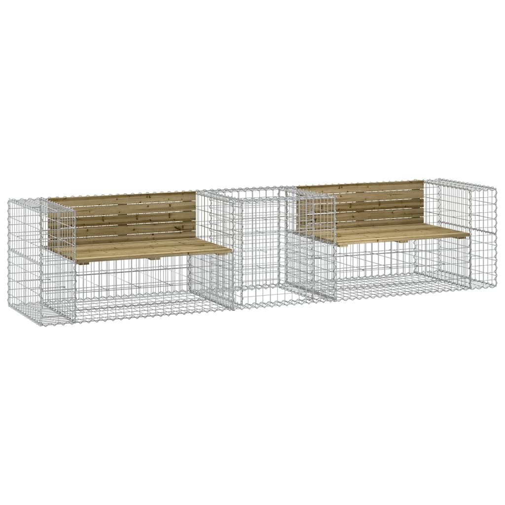 Garden Bench With Gabion Basket Impregnated Wood Pine