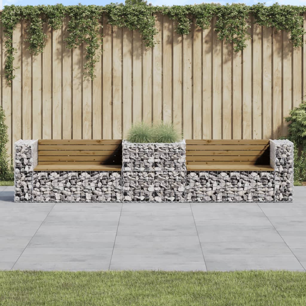 Garden Bench With Gabion Basket Impregnated Wood Pine