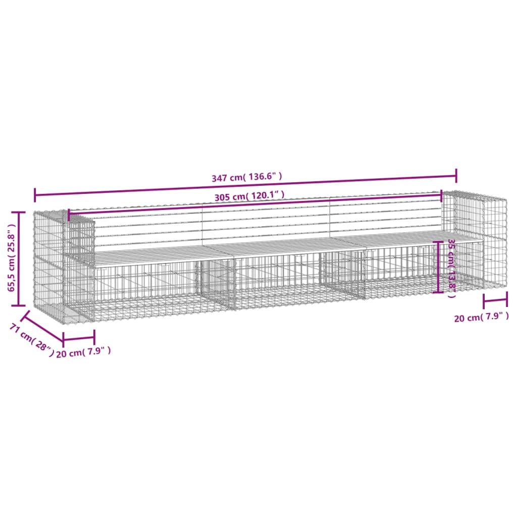 Garden Bench Gabion Design 347X71X65.5 Cm Solid Wood Douglas
