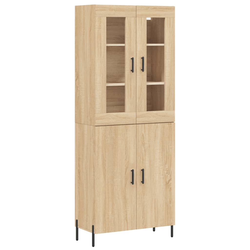 Sideboard Highboard 69.5X34X180 Cm Engineered Wood Black Oak Old Wood Sonoma Oak