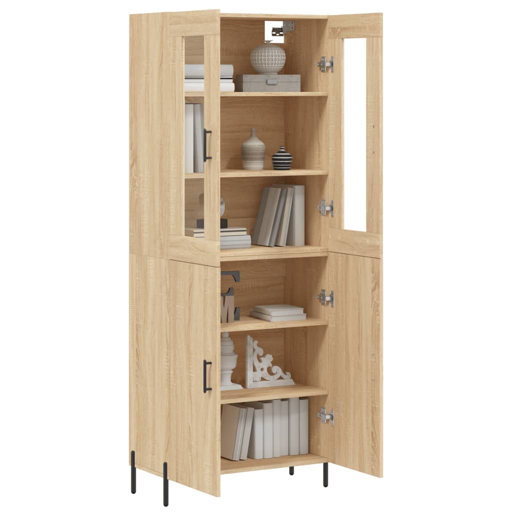 Sideboard Highboard 69.5X34X180 Cm Engineered Wood Black Oak Old Wood Sonoma Oak