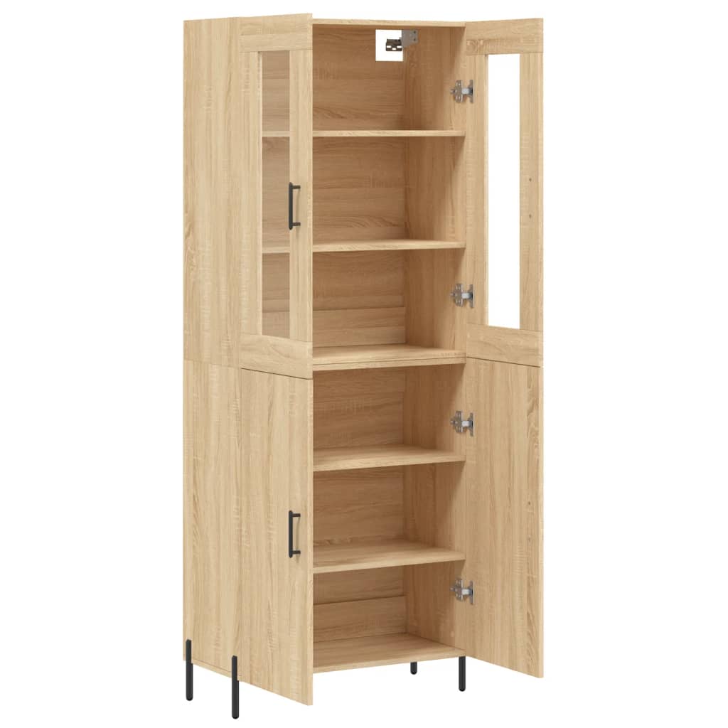 Sideboard Highboard 69.5X34X180 Cm Engineered Wood Black Oak Old Wood Sonoma Oak