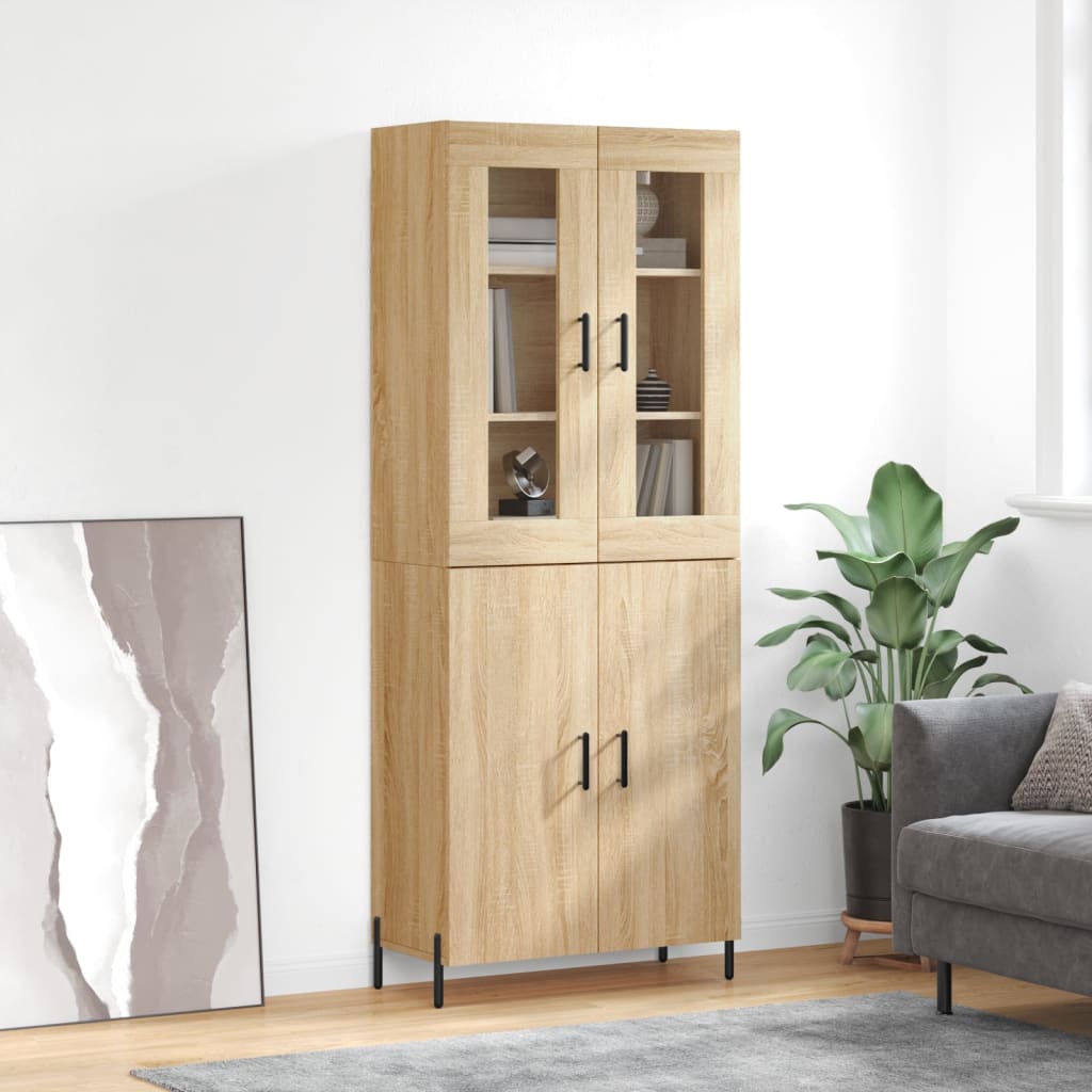 Sideboard Highboard 69.5X34X180 Cm Engineered Wood Black Oak Old Wood Sonoma Oak
