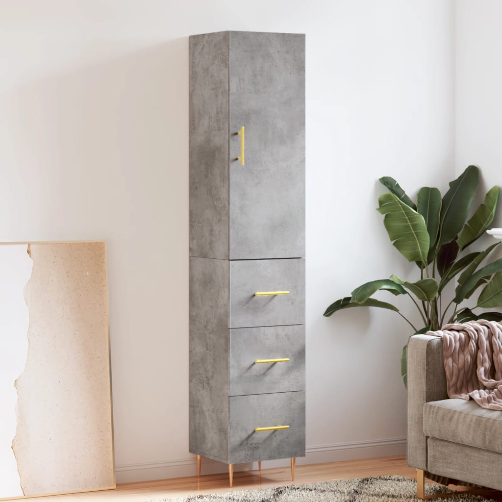 Sideboard Highboard 34.5X34X180 Cm Engineered Wood Grey Storage Furniture