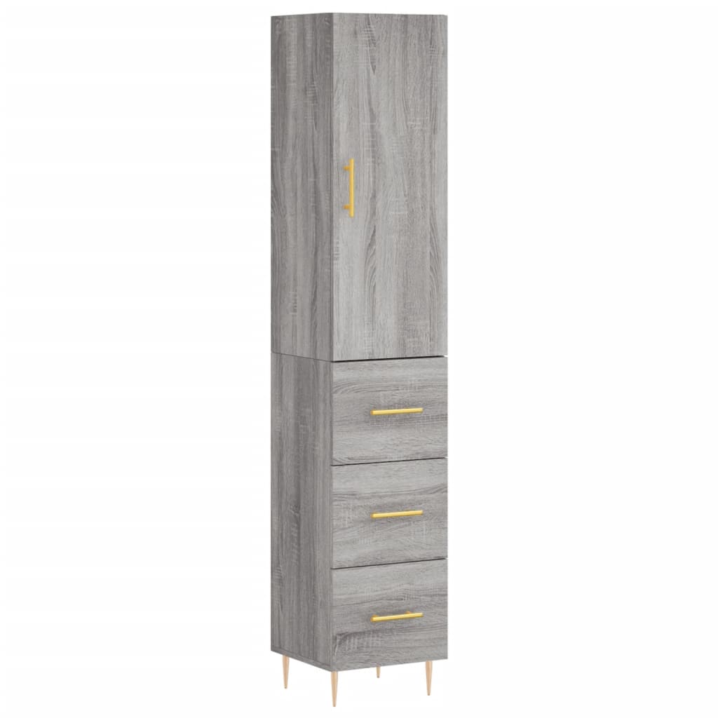 Sideboard Highboard 34.5X34X180 Cm Engineered Wood Grey Storage Furniture