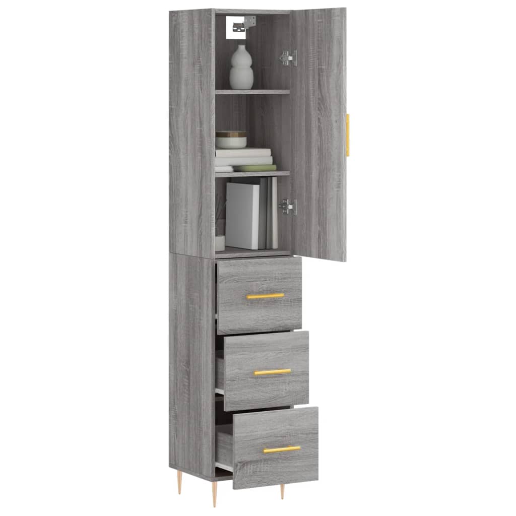 Sideboard Highboard 34.5X34X180 Cm Engineered Wood Grey Storage Furniture