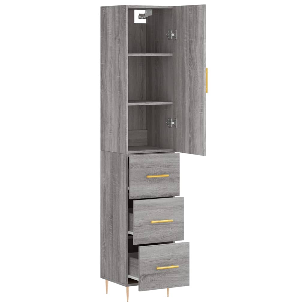 Sideboard Highboard 34.5X34X180 Cm Engineered Wood Grey Storage Furniture