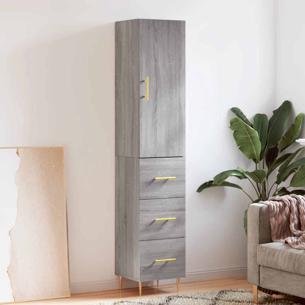 Sideboard Highboard 34.5X34X180 Cm Engineered Wood Grey Storage Furniture