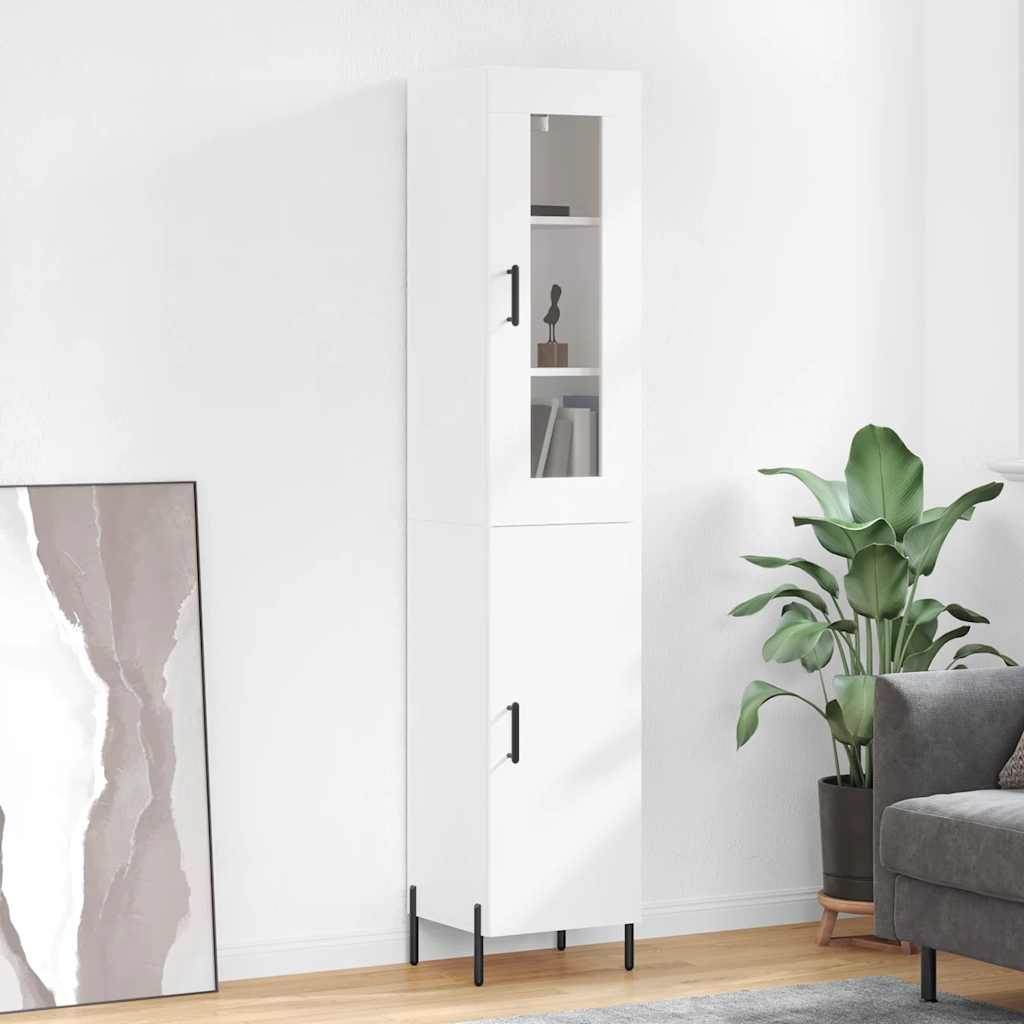Sideboard Highboard 34.5X34X180 Cm Engineered Wood Concrete Grey White Black Oak