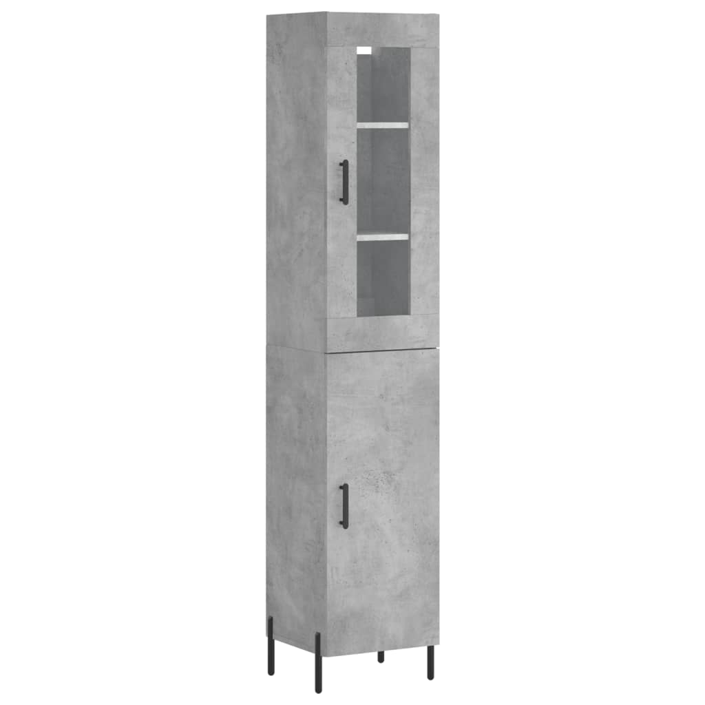 Sideboard Highboard 34.5X34X180 Cm Engineered Wood Concrete Grey White Black Oak