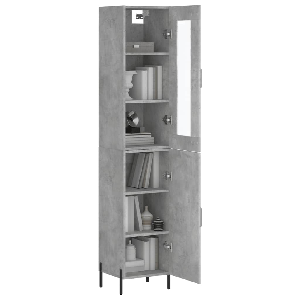 Sideboard Highboard 34.5X34X180 Cm Engineered Wood Concrete Grey White Black Oak