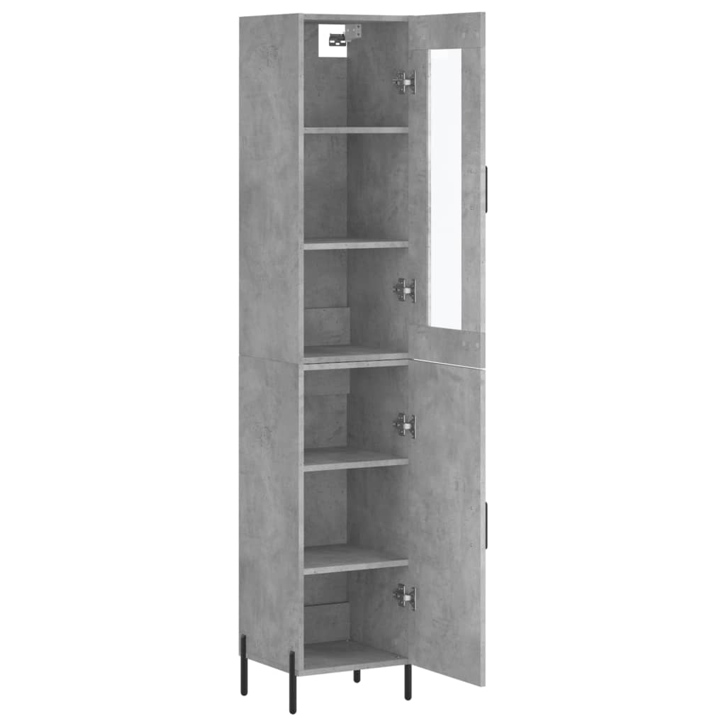 Sideboard Highboard 34.5X34X180 Cm Engineered Wood Concrete Grey White Black Oak