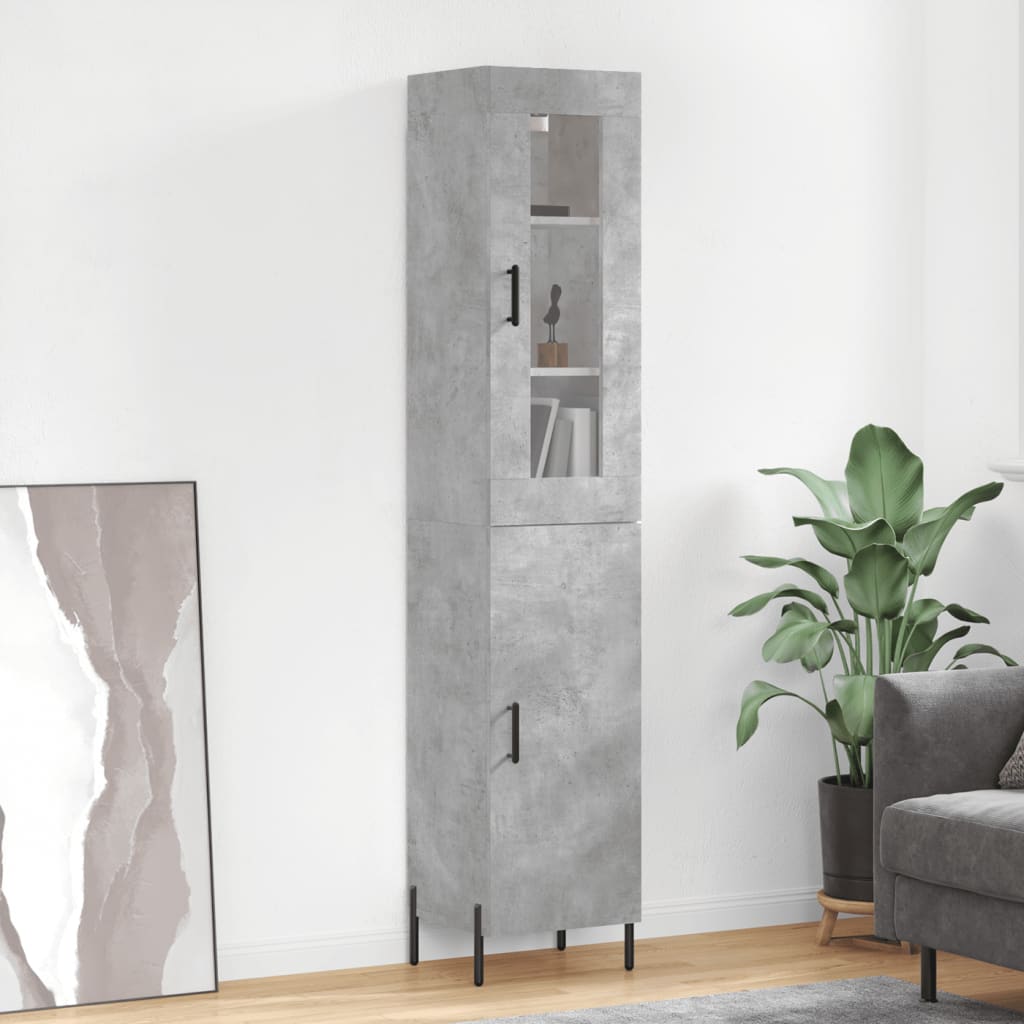 Sideboard Highboard 34.5X34X180 Cm Engineered Wood Concrete Grey White Black Oak