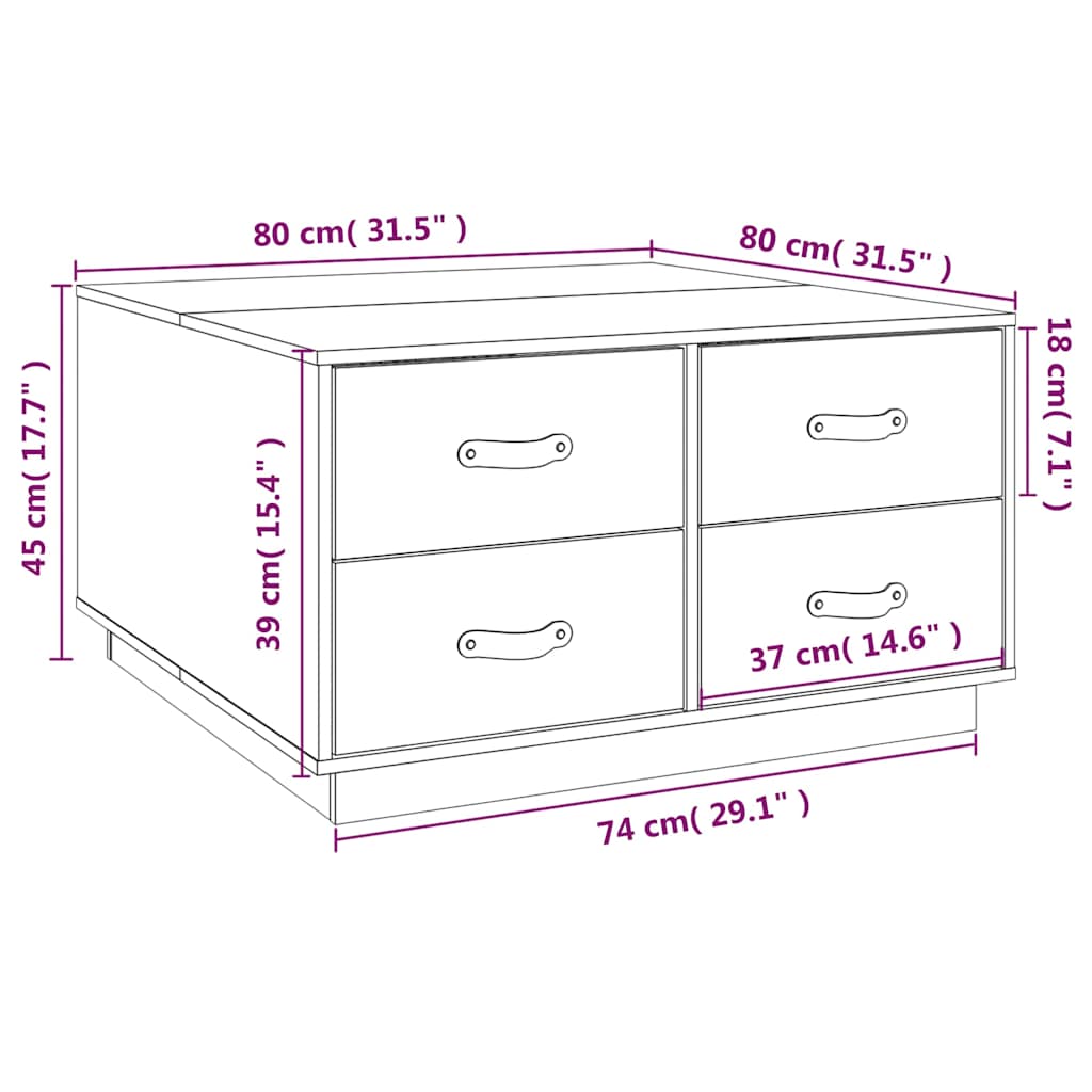 Coffee Table 80X80X45 Cm Solid Wood Pine Black Honey Brown White Natural Grey 80