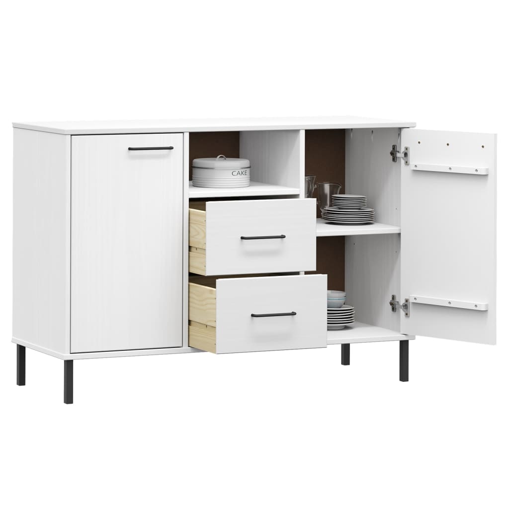Sideboard With Metal Legs 113X40X77 Cm Solid Wood Oslo