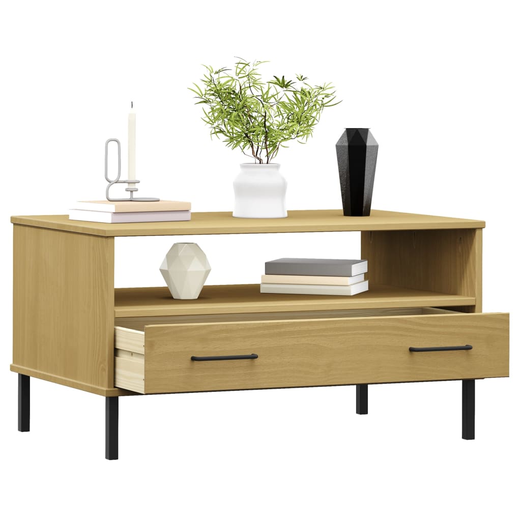 Coffee Table Metal Legs 85X50X45Cm Solid Wood Oslo brown grey white plastic 85 c