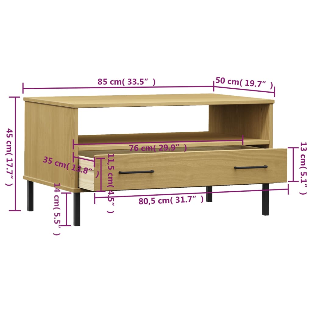Coffee Table Metal Legs 85X50X45Cm Solid Wood Oslo brown grey white plastic 85 c