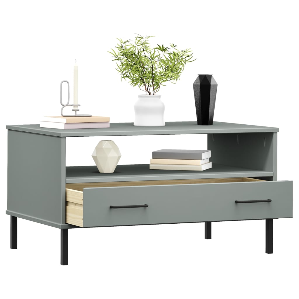 Coffee Table With Metal Legs 85X50X45Cm Solid Wood Oslo - Model 351033