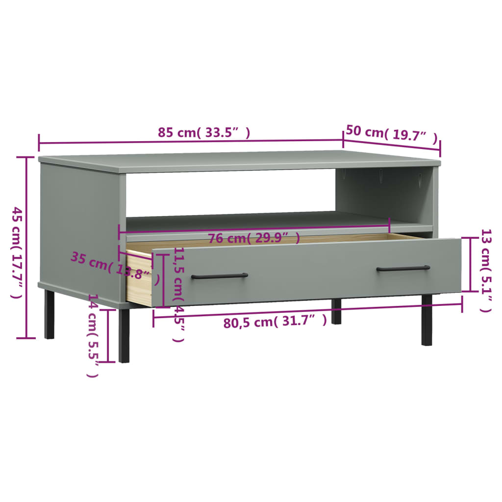 Coffee Table Metal Legs 85X50X45Cm Solid Wood Oslo brown grey white plastic 85 c