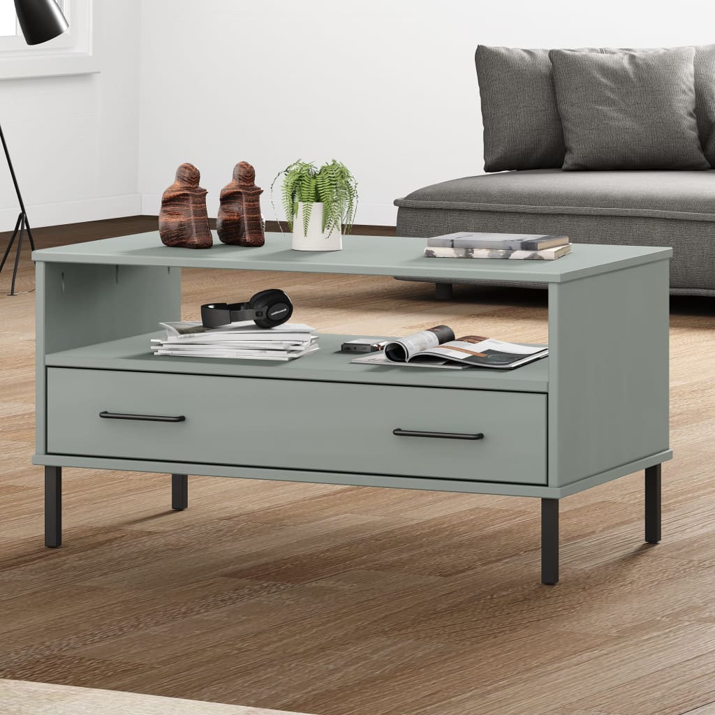 Coffee Table With Metal Legs 85X50X45Cm Solid Wood Oslo - Model 351033
