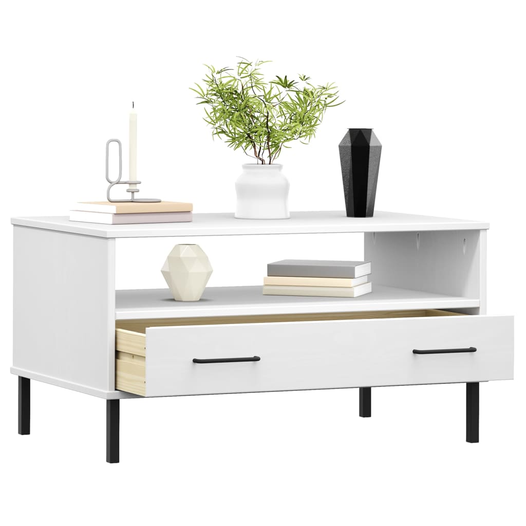 Coffee Table With Metal Legs 85X50X45Cm Solid Wood Oslo - Model 351033